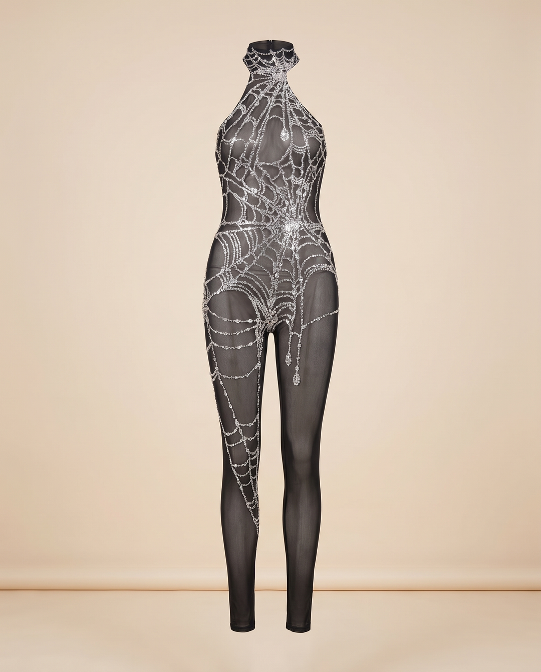 Women's Cobweb Rhinestone Cutout Jumpsuit – front view