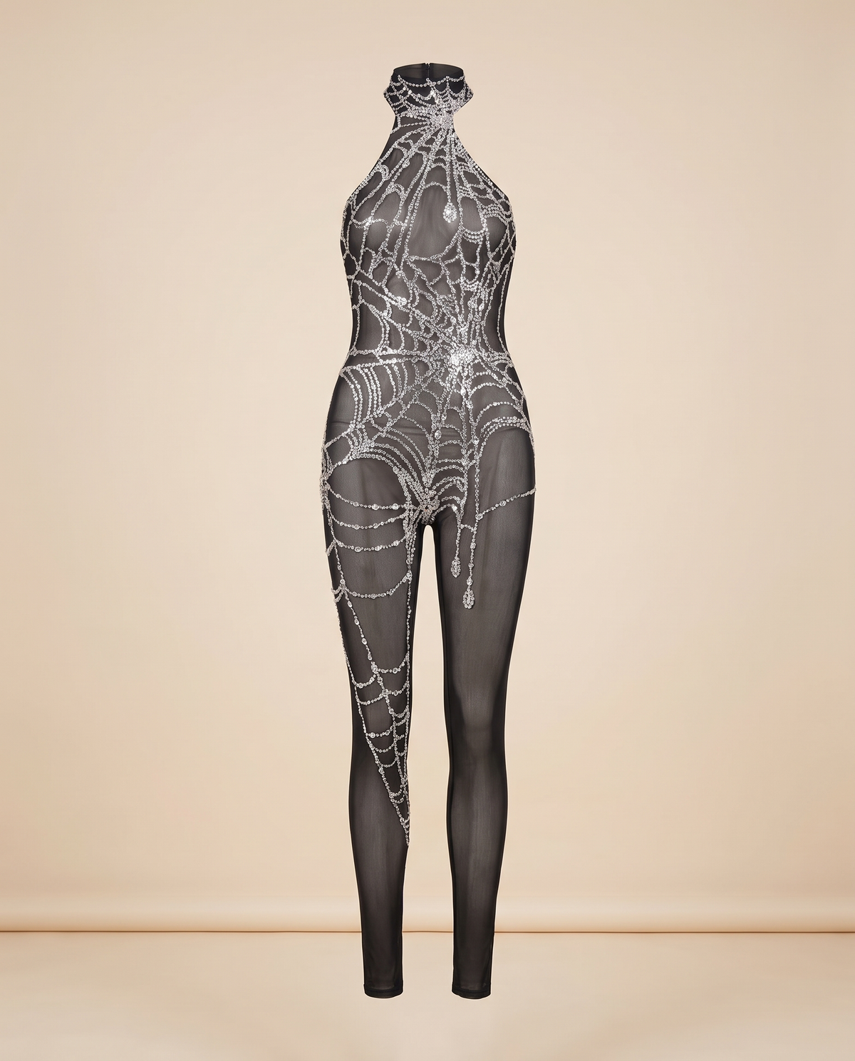 Women's Cobweb Rhinestone Cutout Jumpsuit – front view