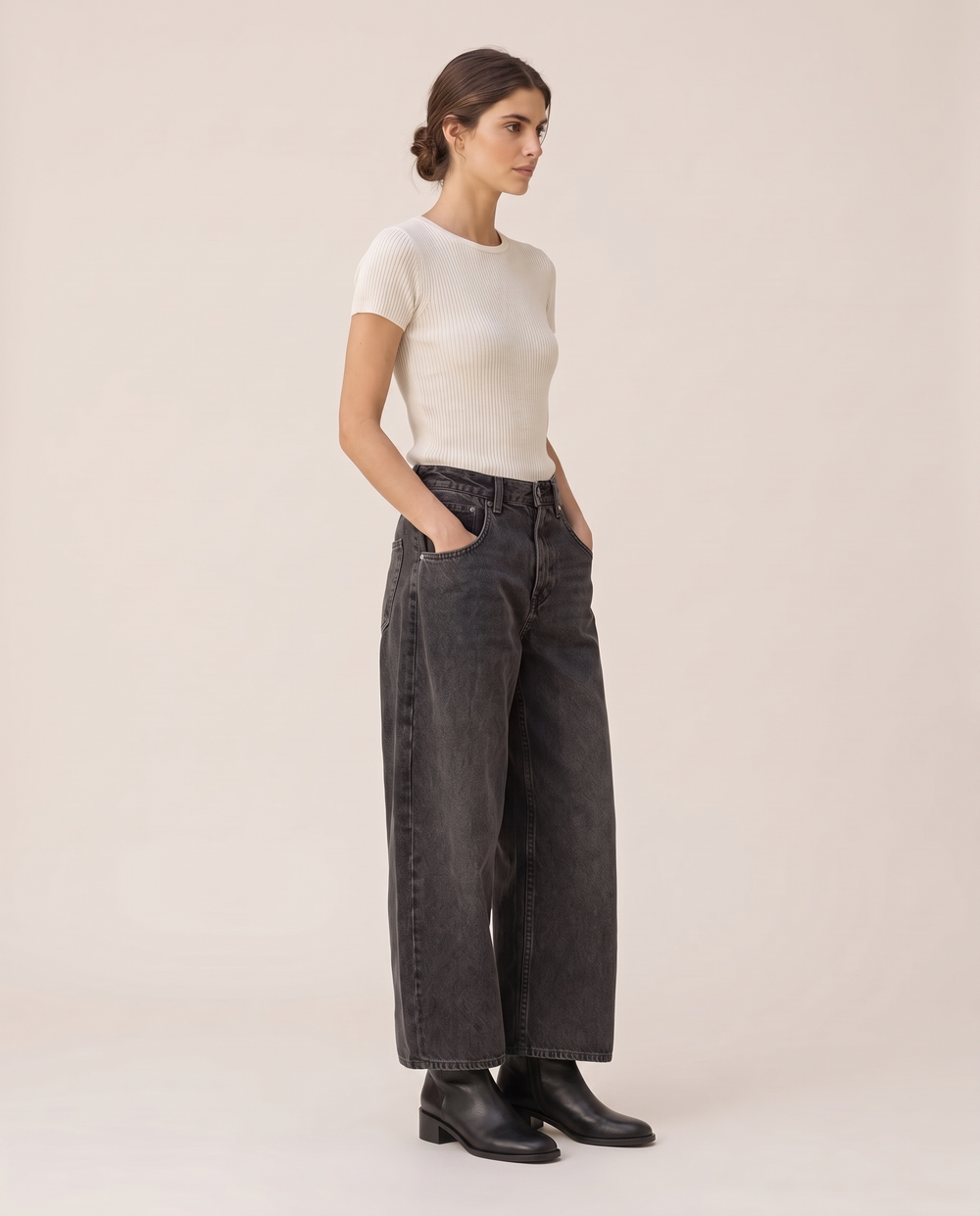 Kristin Denim Baggy Oversized Jeans — three-quarter view
