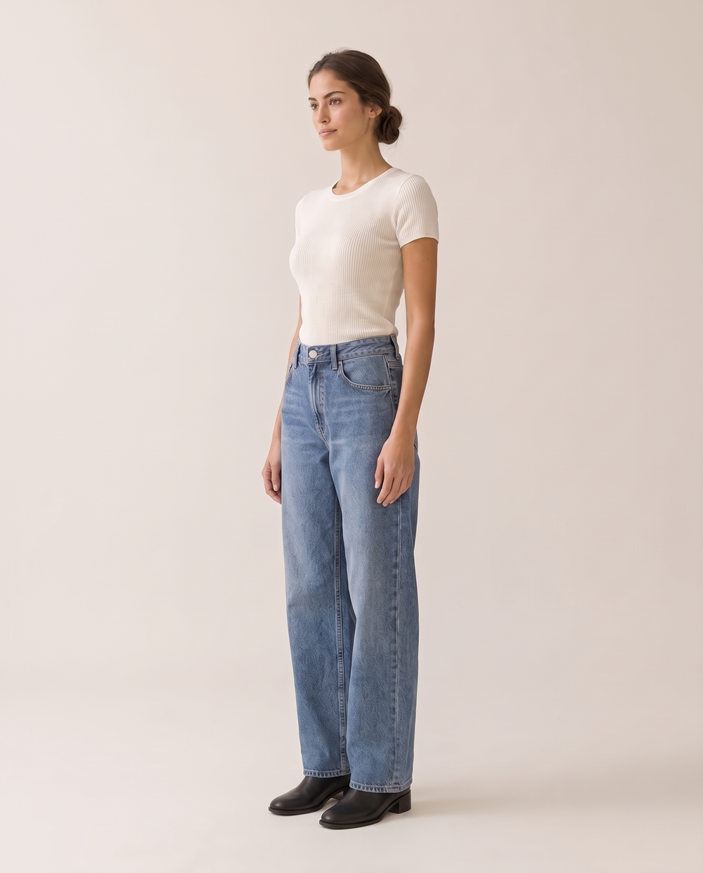 Lola Blue Denim Baggy Relaxed Jeans — three-quarter view