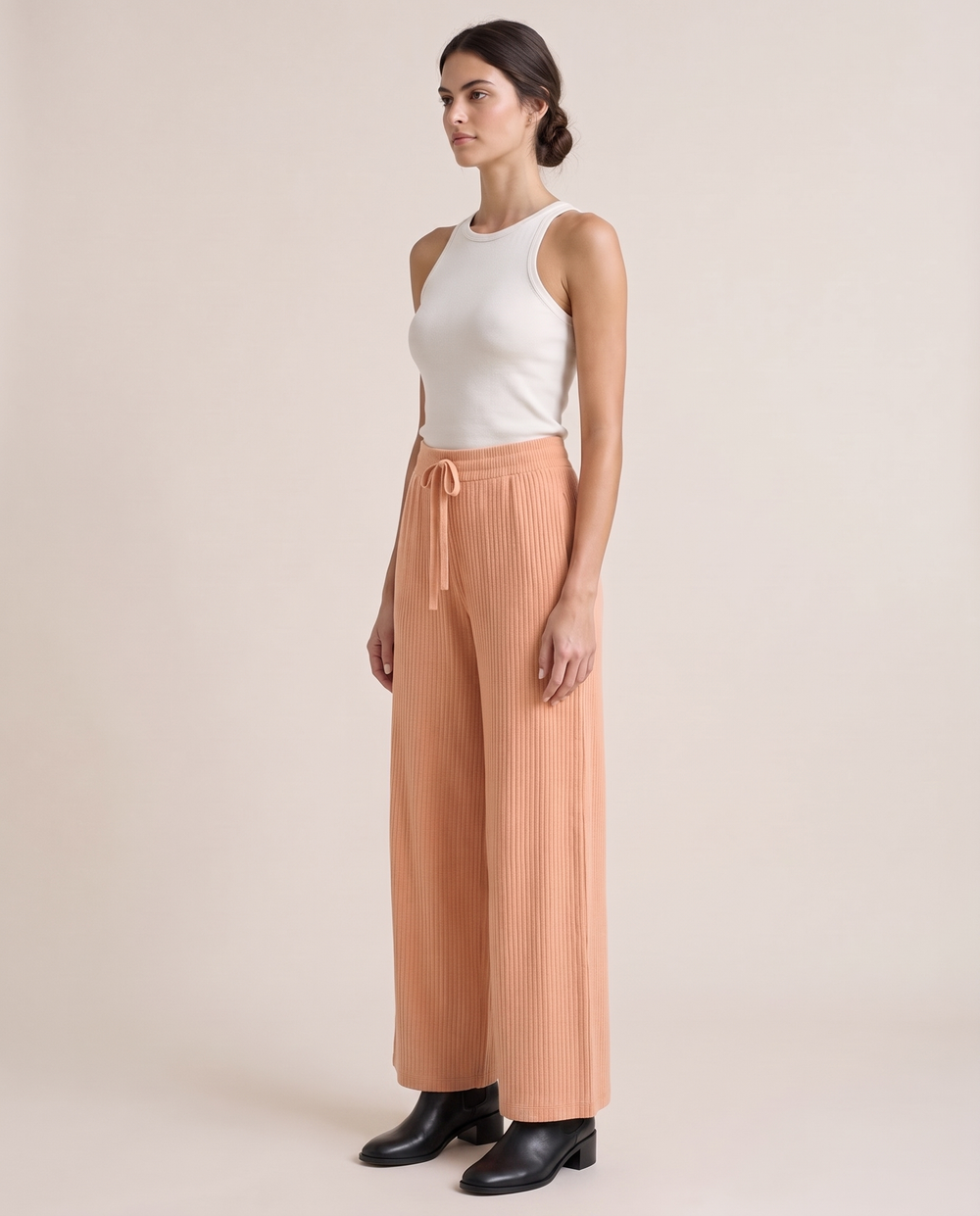 Langley Ribbed Wide-Leg Pants — three-quarter view