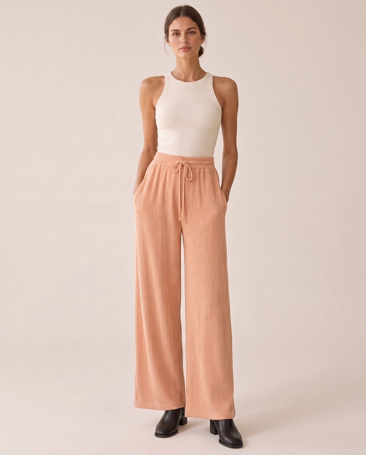 Langley Ribbed Wide-Leg Pants — front