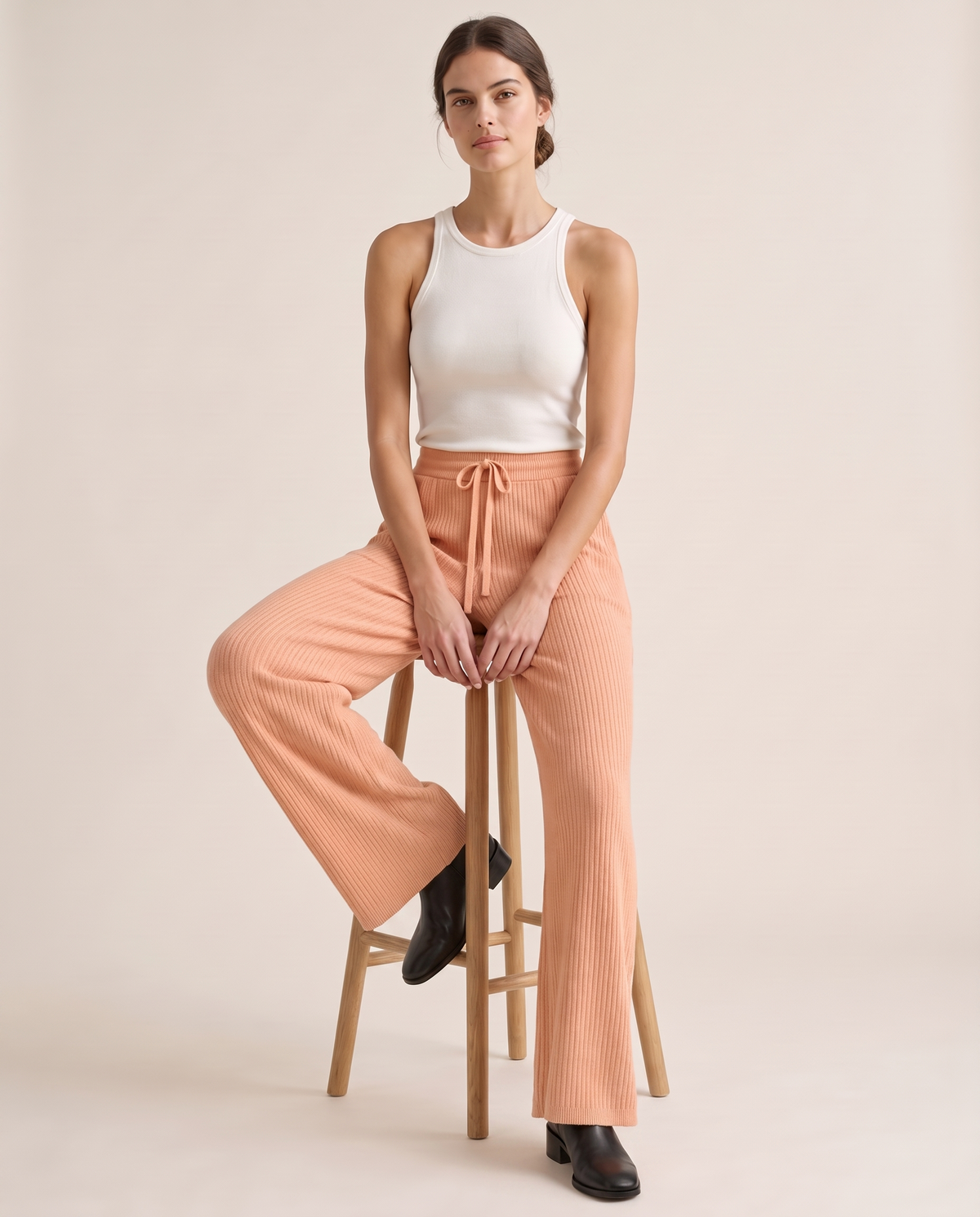 Langley Ribbed Wide-Leg Pants — seated
