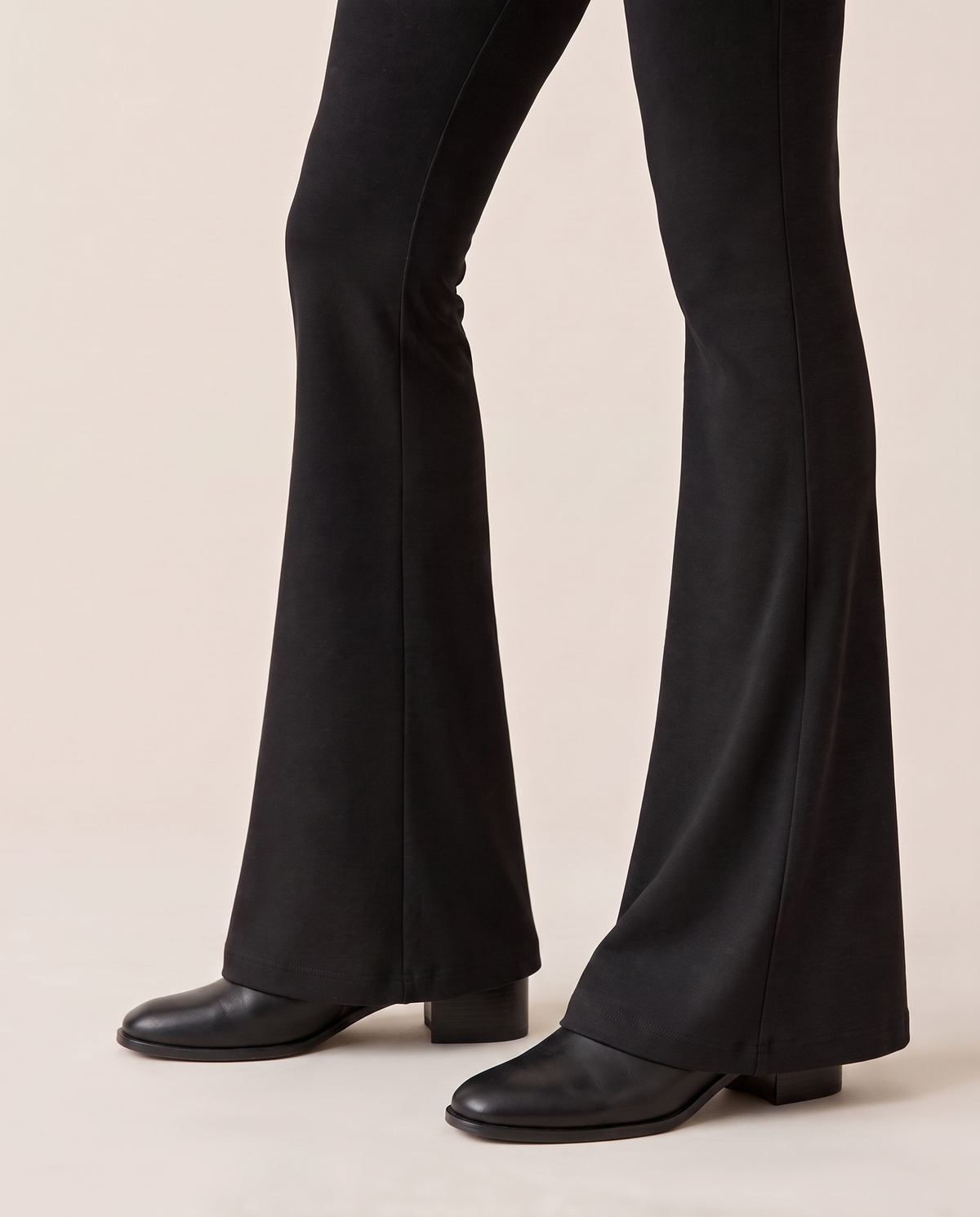 Chiswick High-Waisted Stretch Flare Pants — flare detail
