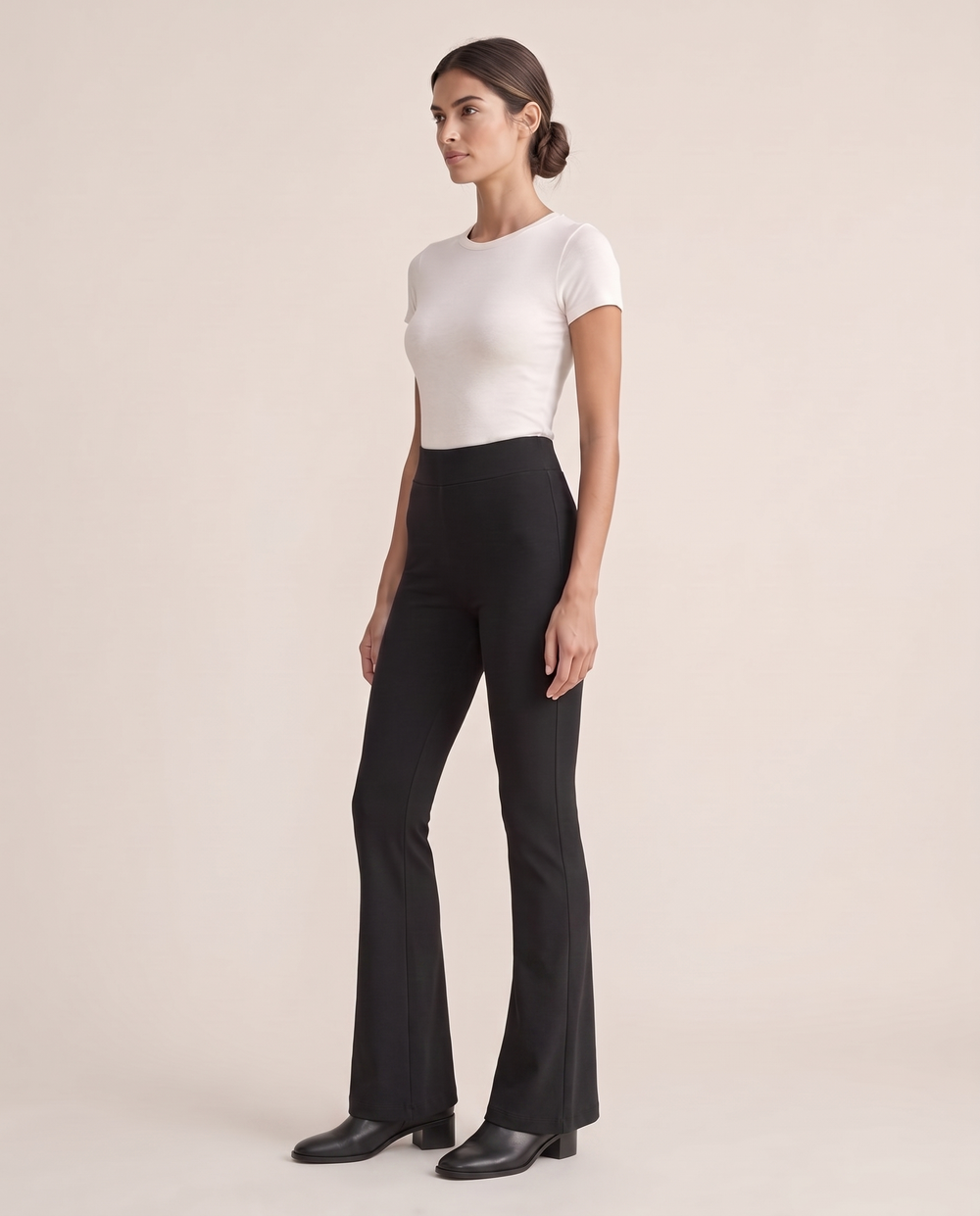 Chiswick High-Waisted Stretch Flare Pants — three-quarter view