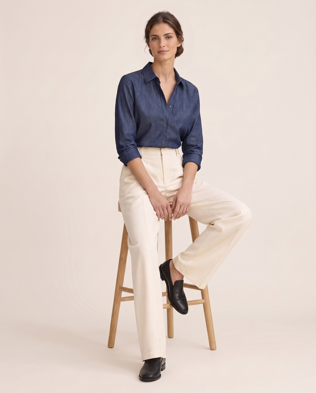 Amelie Denim-Look Blouse — seated