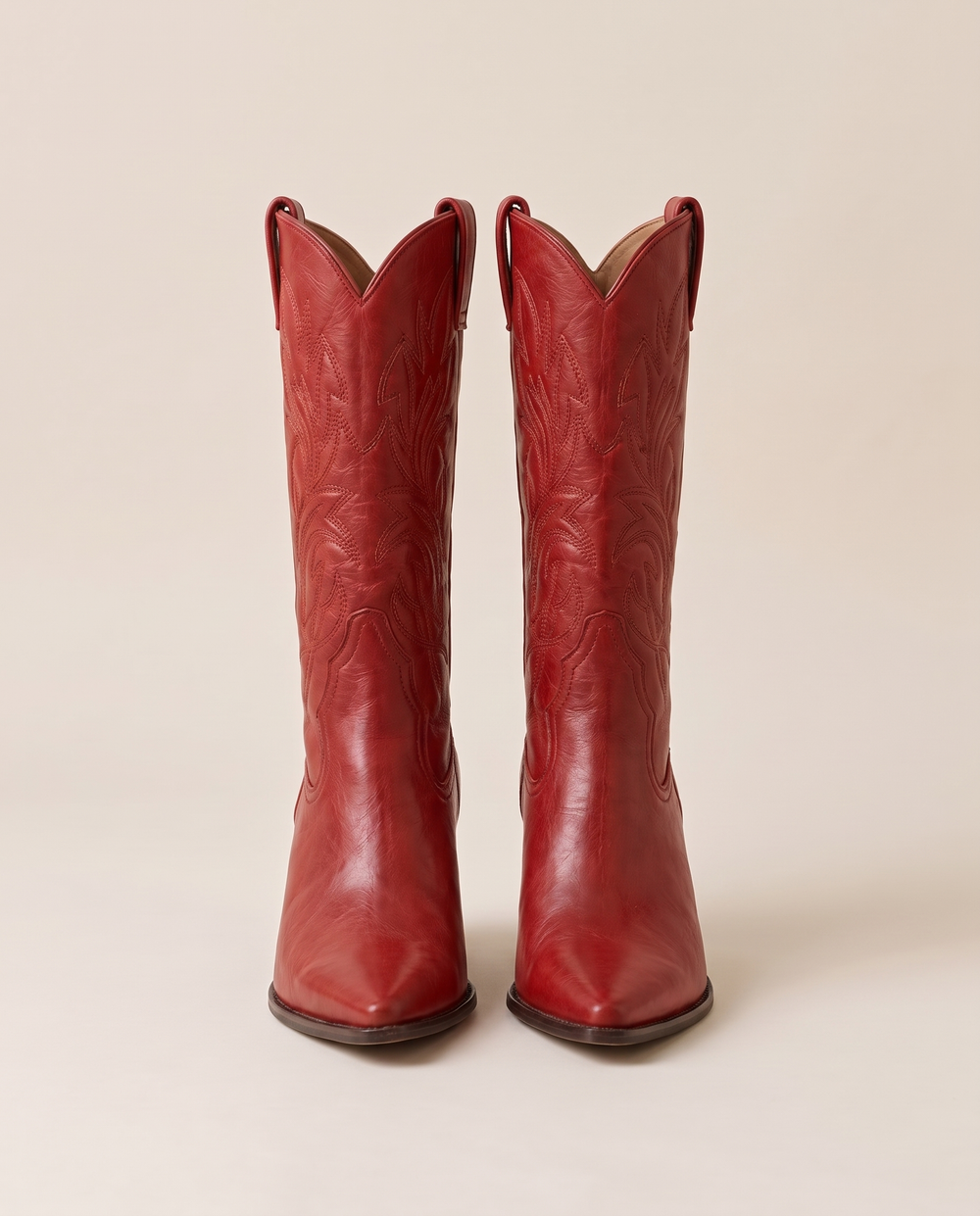 Red Cowboy Boots for Women, Mid-Calf Western Style — pair, studio front
