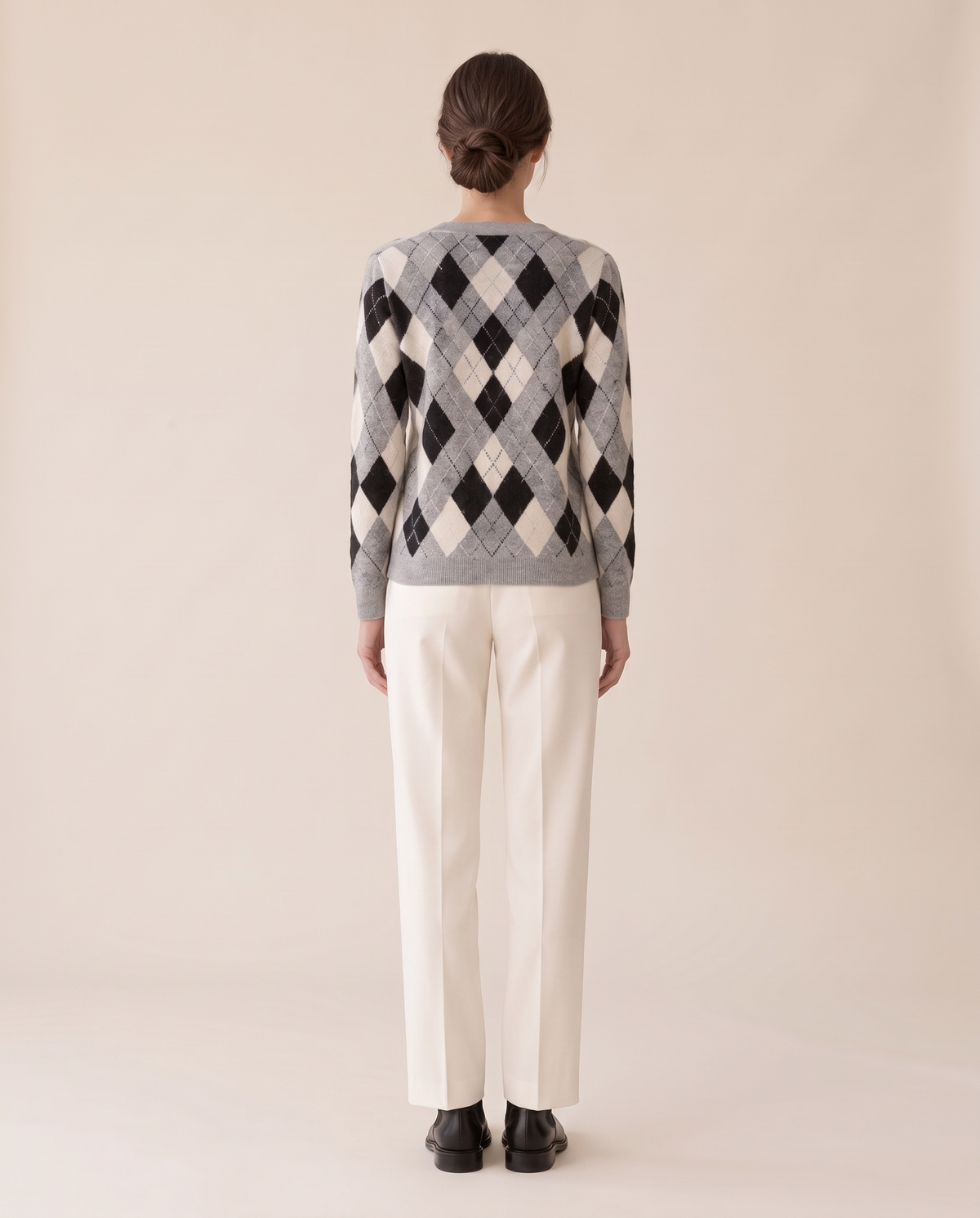 Belgravia Classic Argyle Button-Front Cardigan — studio back