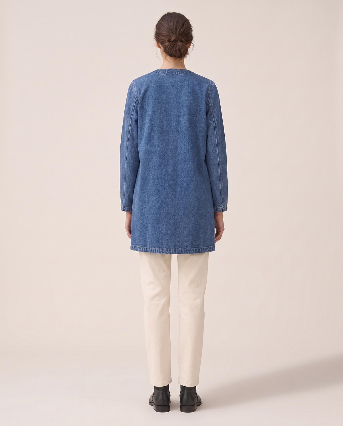Long Denim Coat for Women — studio back