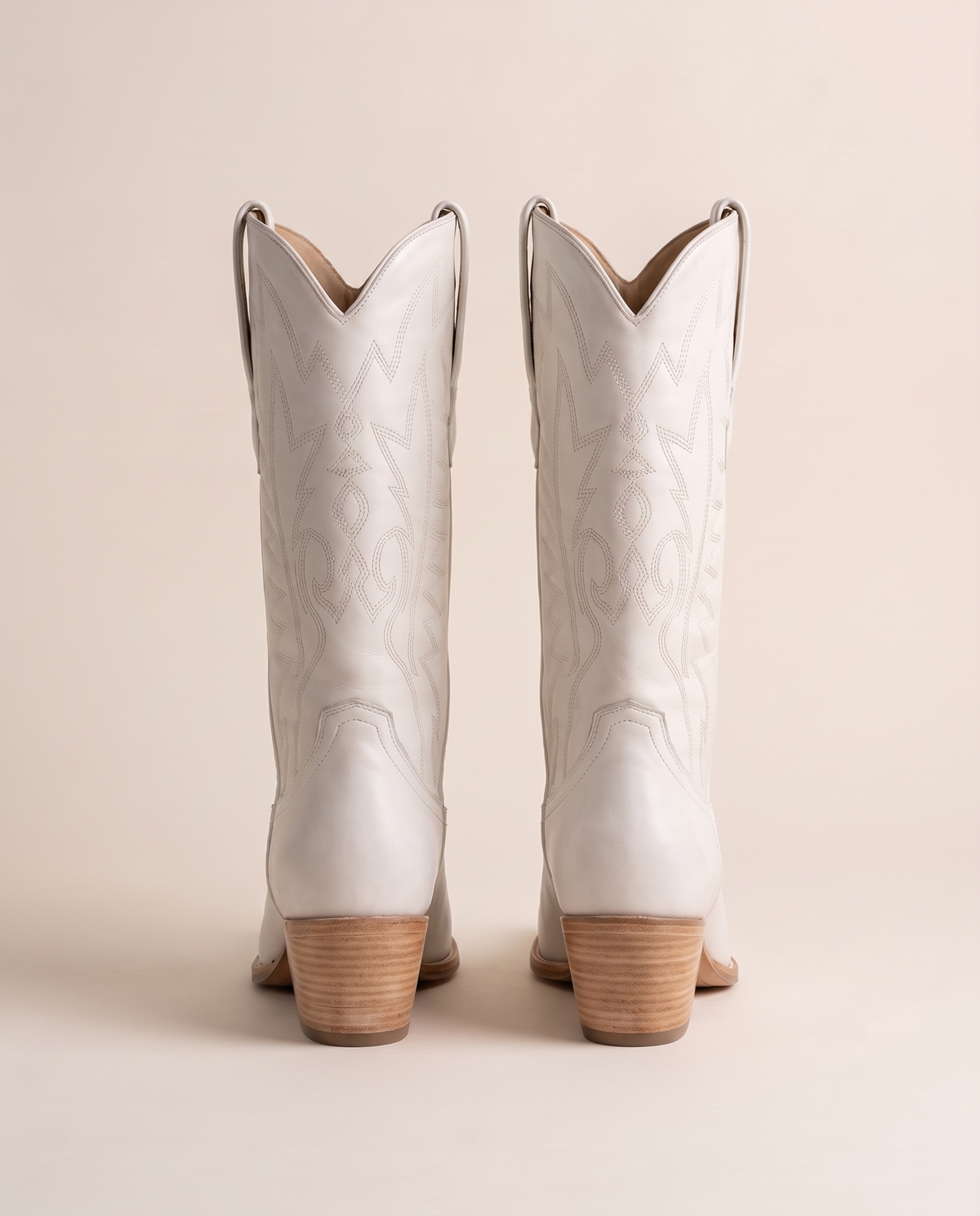 White Cowboy Boots for Women, Mid-Calf Western Style — back view, heels