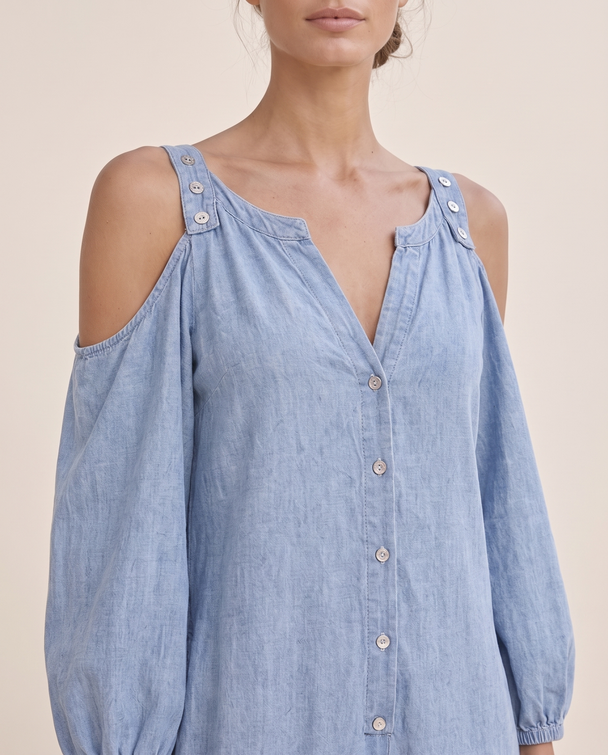 Ashland Relaxed Cold-Shoulder Wide-Leg Jumpsuit — shoulder cutout detail