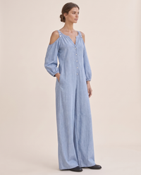 Ashland Cold-Shoulder Wide-Leg Jumpsuit — three-quarter view