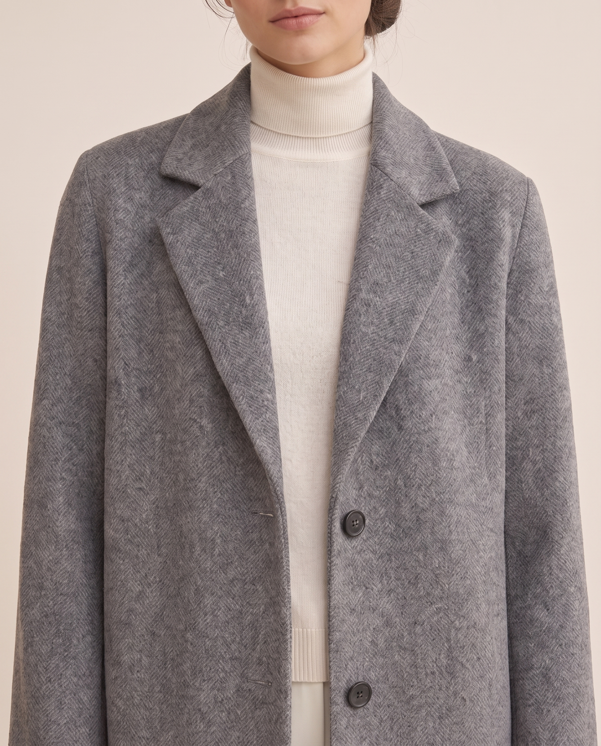 Mid-Length Wool-Blend Coat for Women — collar and buttons, worn