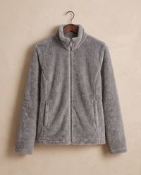 Faux-Mink Knit Zip Jacket with Stand Collar — on hanger