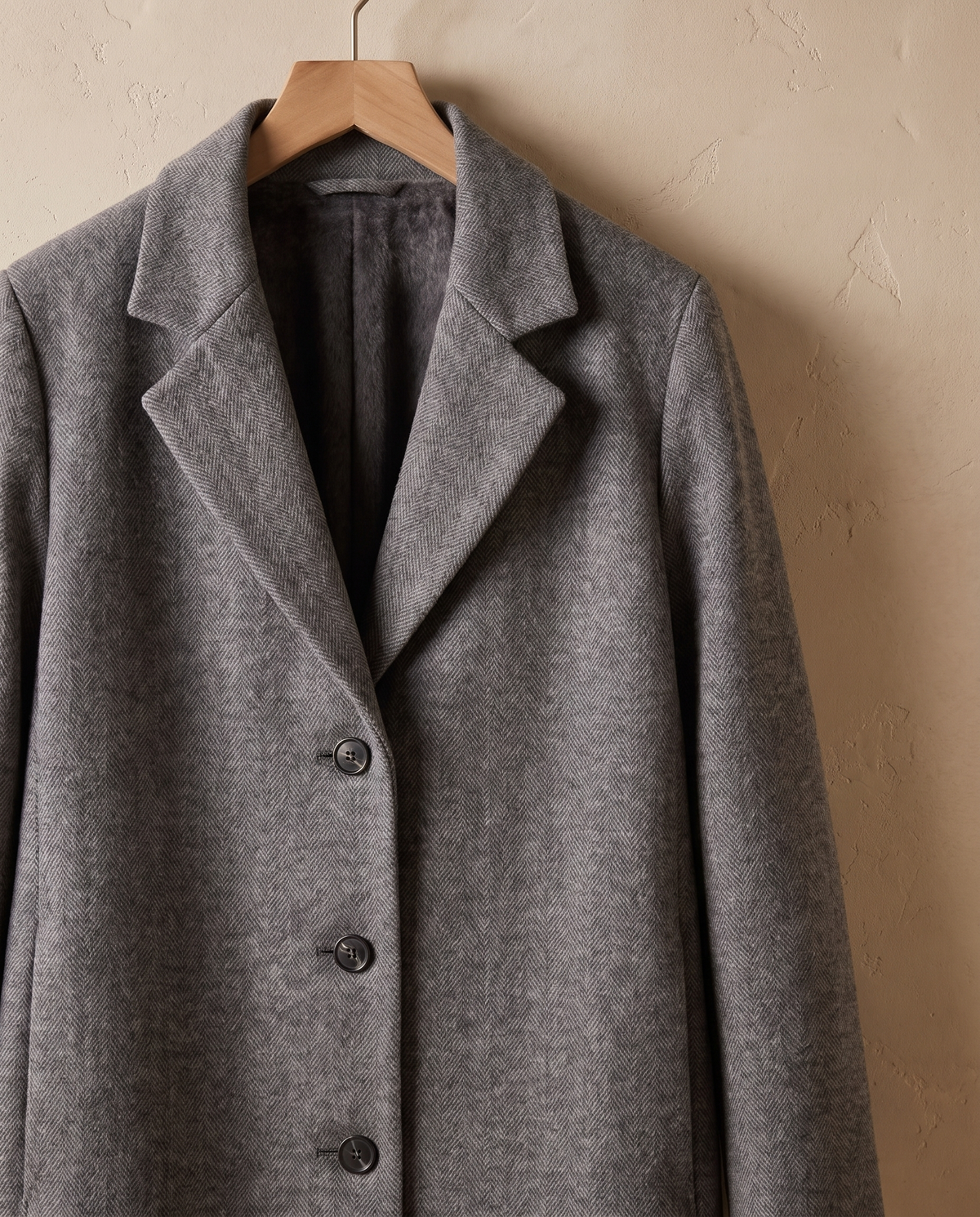 Mid-Length Wool-Blend Coat for Women — collar and button detail