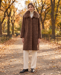 Chenille Coat with Detachable Fur Collar — worn in Central Park in autumn