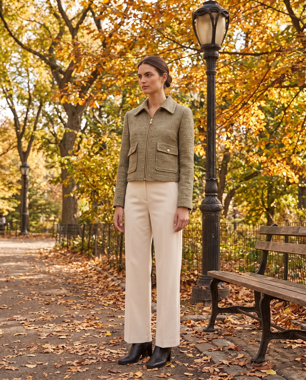 Tweed Zip Jacket for Women — worn in Central Park in autumn