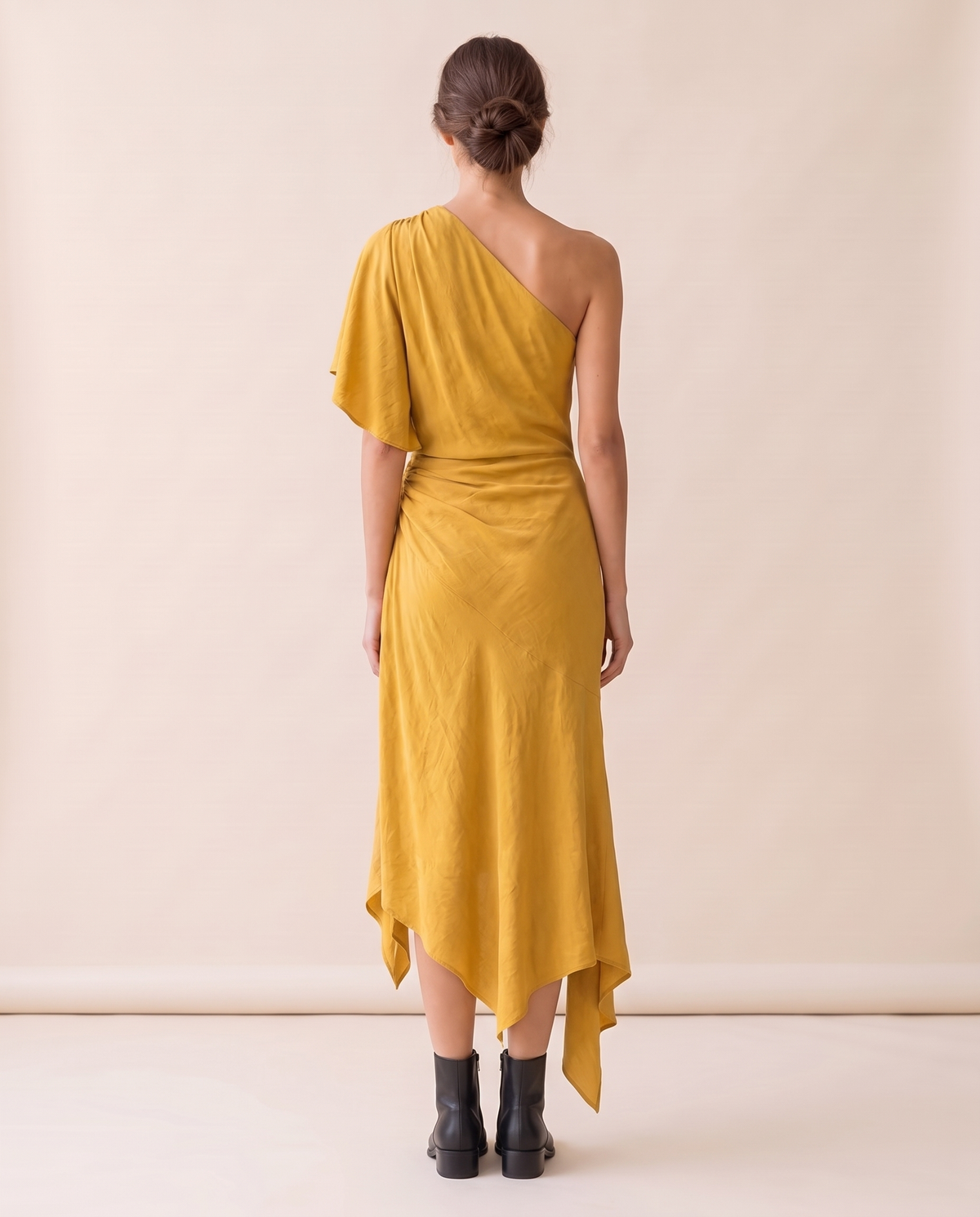 Tidewater Chic One-Shoulder Asymmetrical Hem Dress — studio back