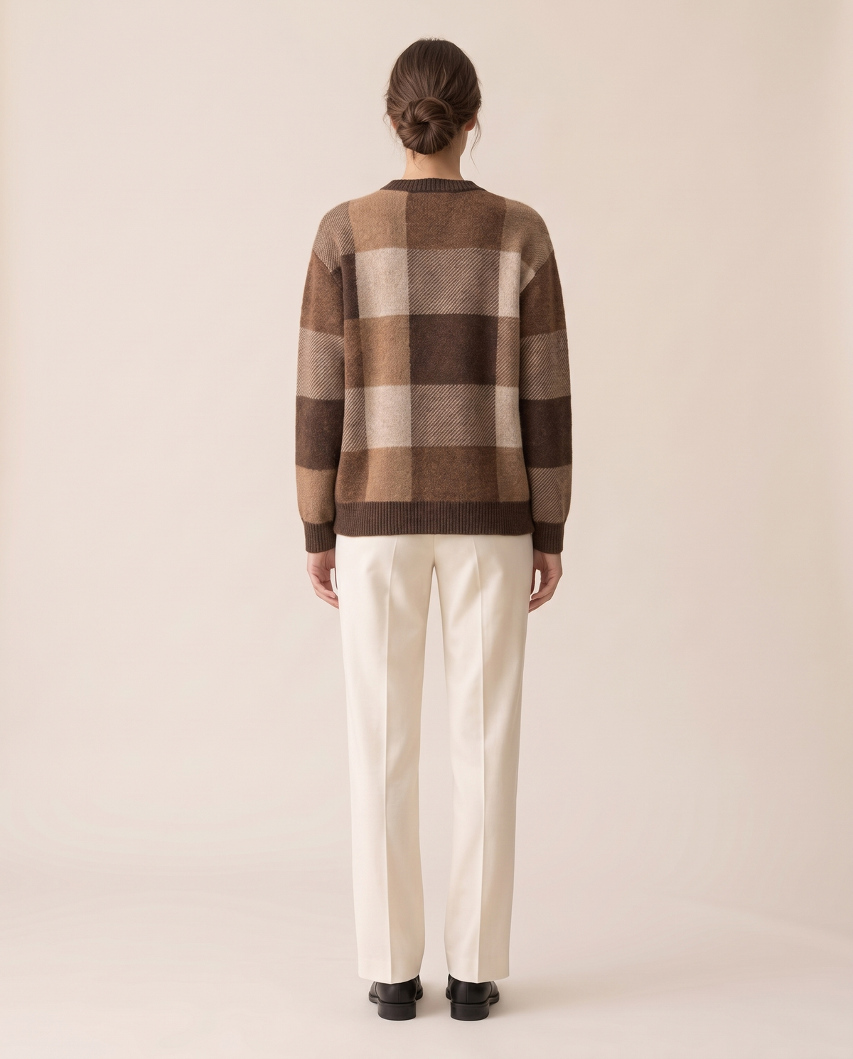 Foxhollow Relaxed Plaid Crew Neck Sweater — studio back