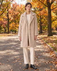 Plush Fleece Coat with Wide Lapels — worn in Central Park in autumn