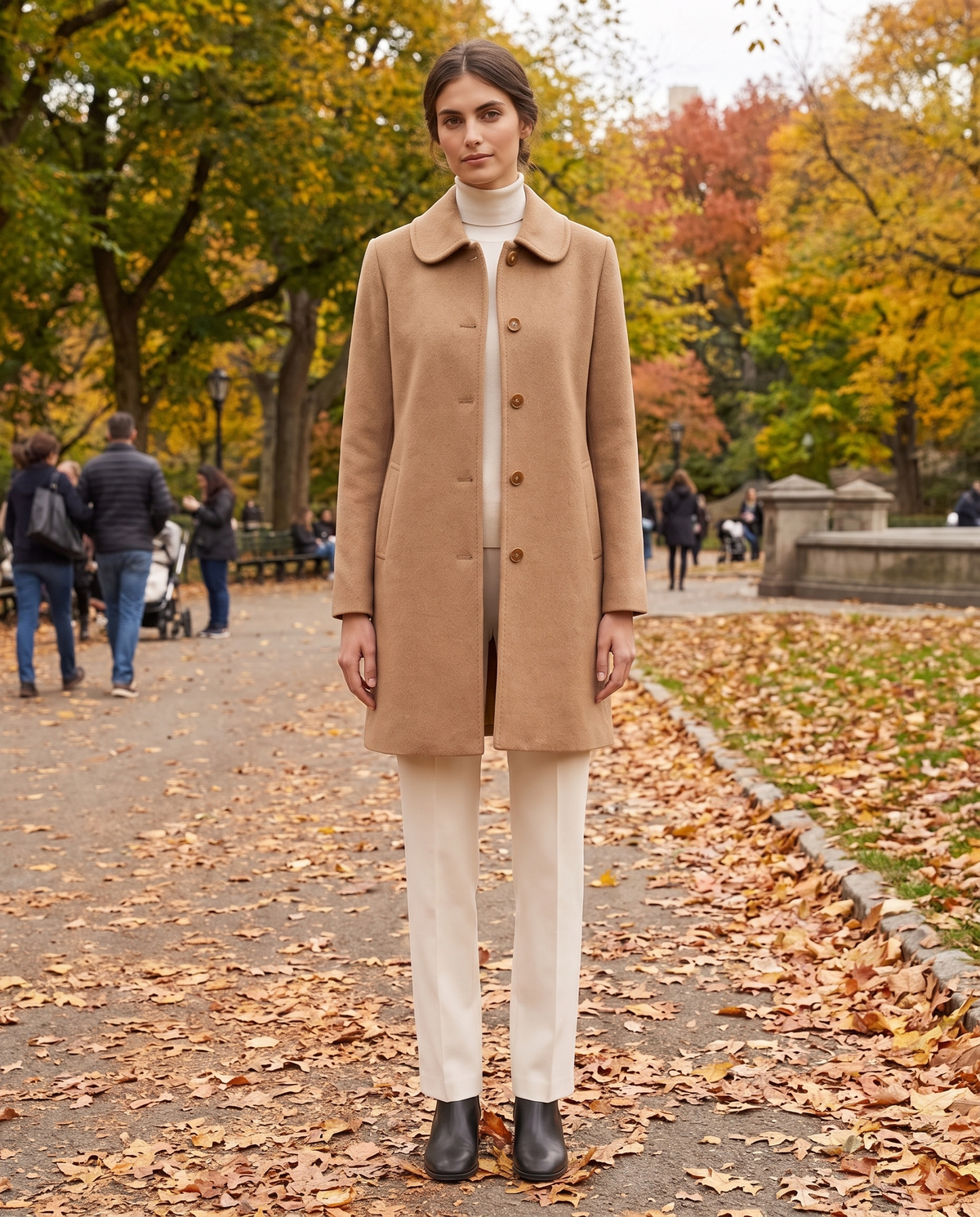 Wool Polo-Collar Coat for Women — worn in Central Park in autumn