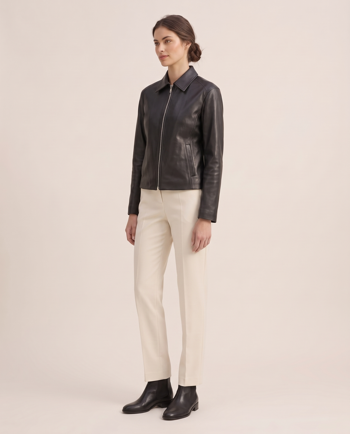 Faux Leather Jacket for Women — three-quarter view