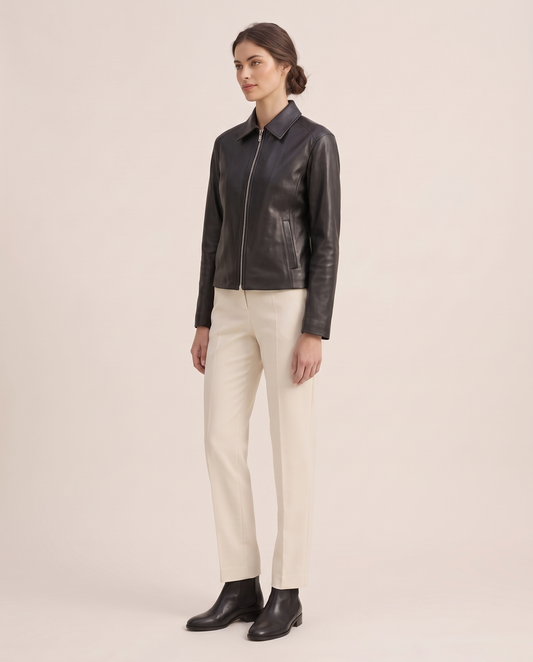 Faux Leather Jacket for Women — three-quarter view