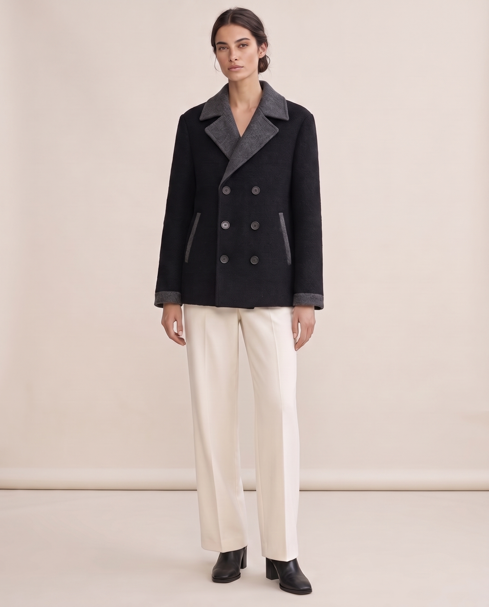 Double-Breasted Wool-Blend Jacket for Women — three-quarter view