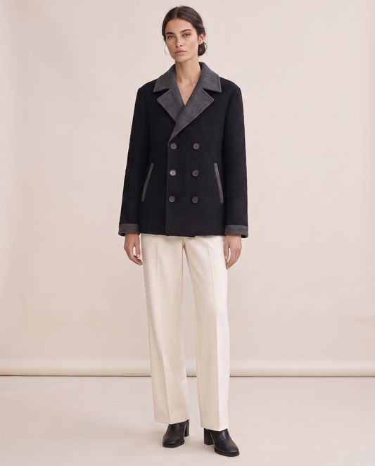 Double-Breasted Wool-Blend Jacket for Women — three-quarter view