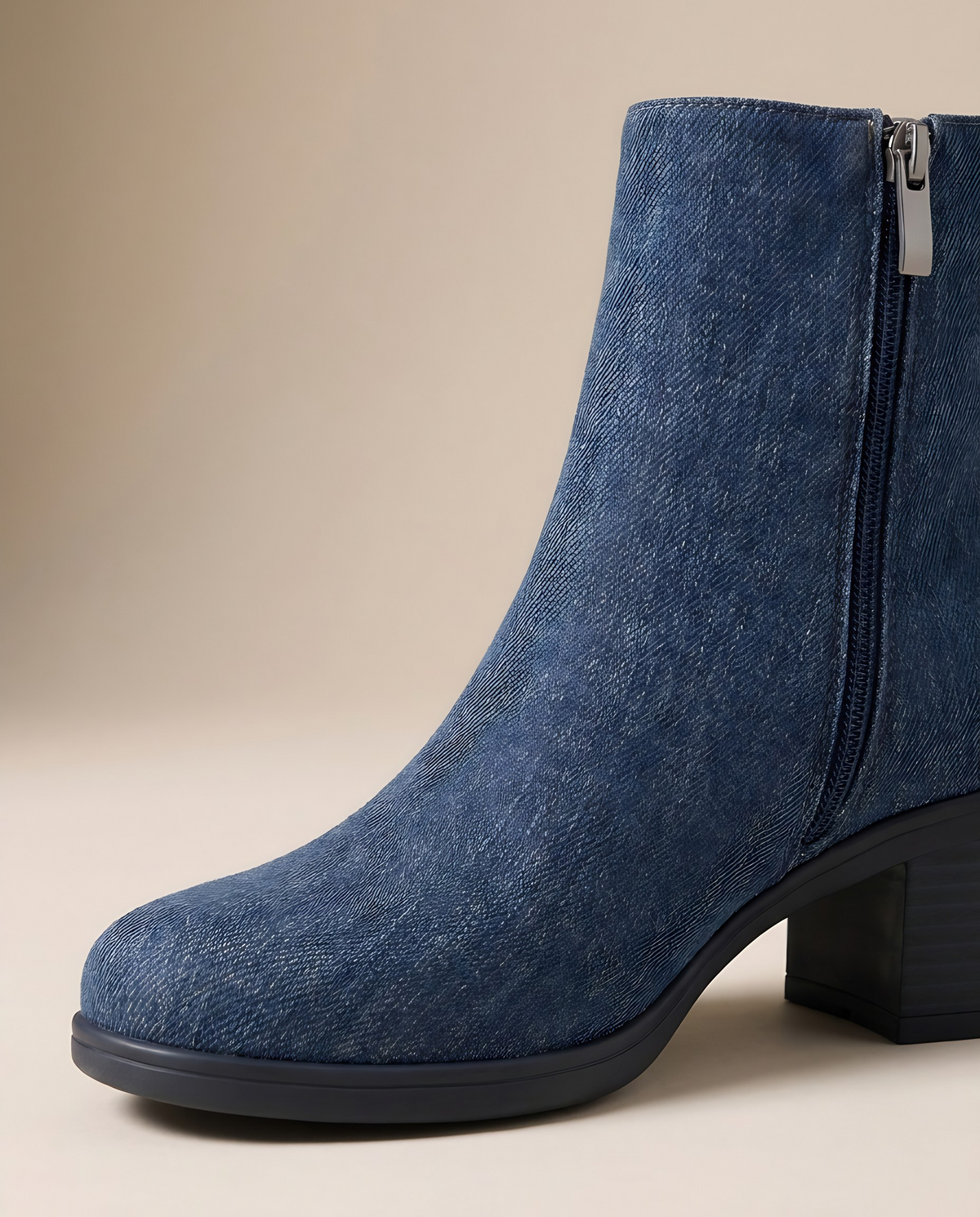 Orthopedic Denim Ankle Boots with Cushioned Sole — denim texture close-up