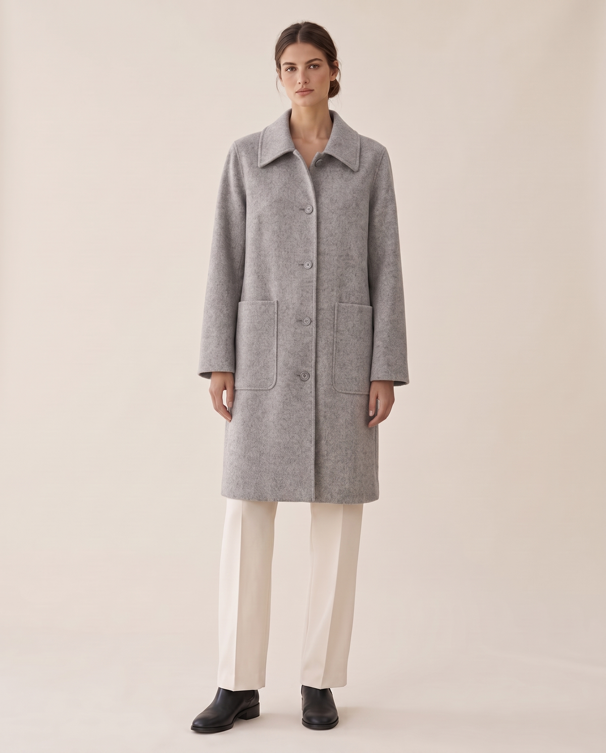 Polo Collar Coat with Pockets — grey, studio front