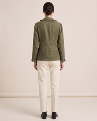 Floral Embroidered Utility Jacket with Ruffle Trim — studio back
