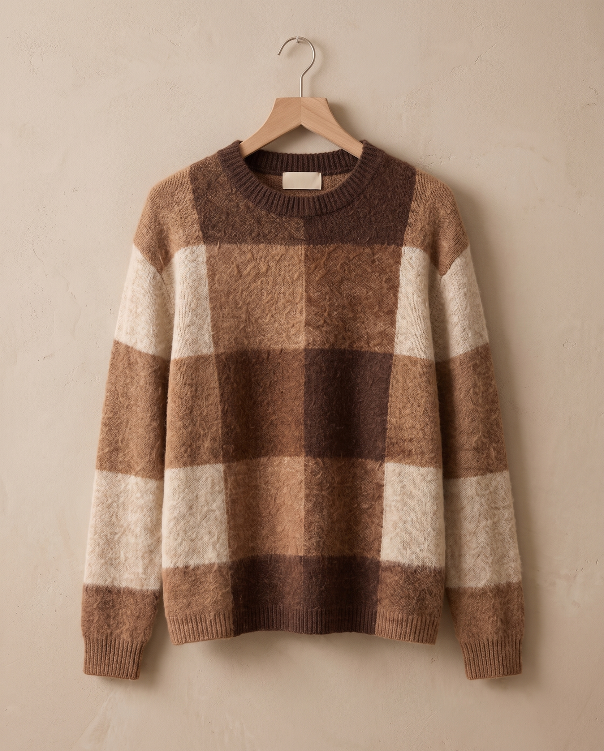 Foxhollow Relaxed Plaid Crew Neck Sweater — on hanger