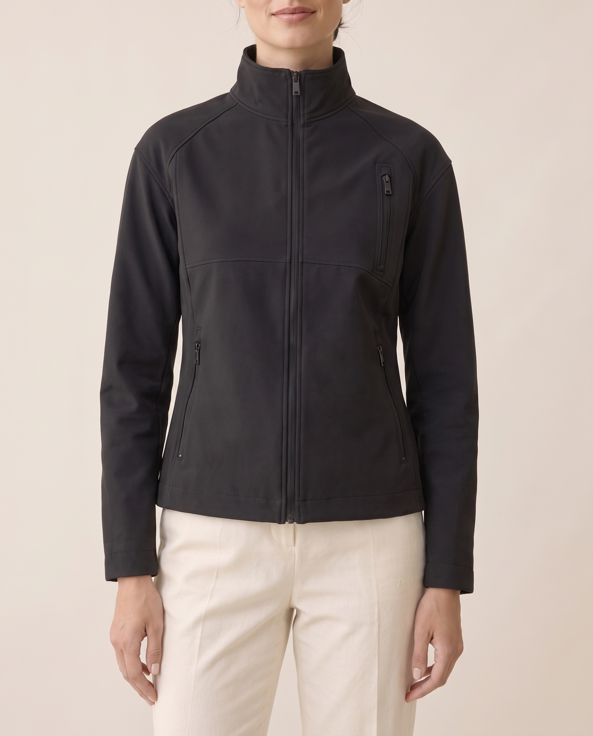 Stand-Collar Zip Jacket for Women — collar and zip, worn