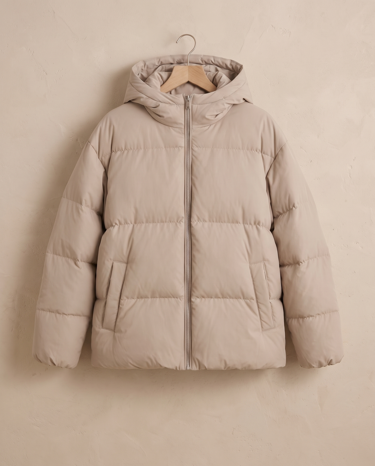 Loose Hooded Down Jacket for Women — on hanger