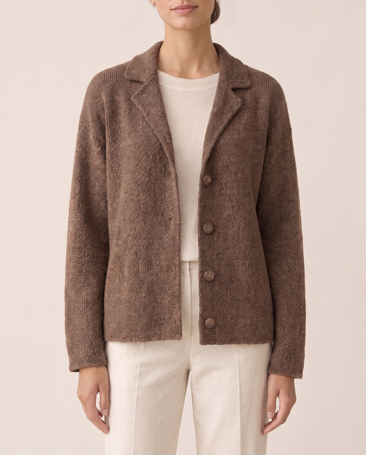 Women's Casual Knitted Warm Jacket — knit detail, worn