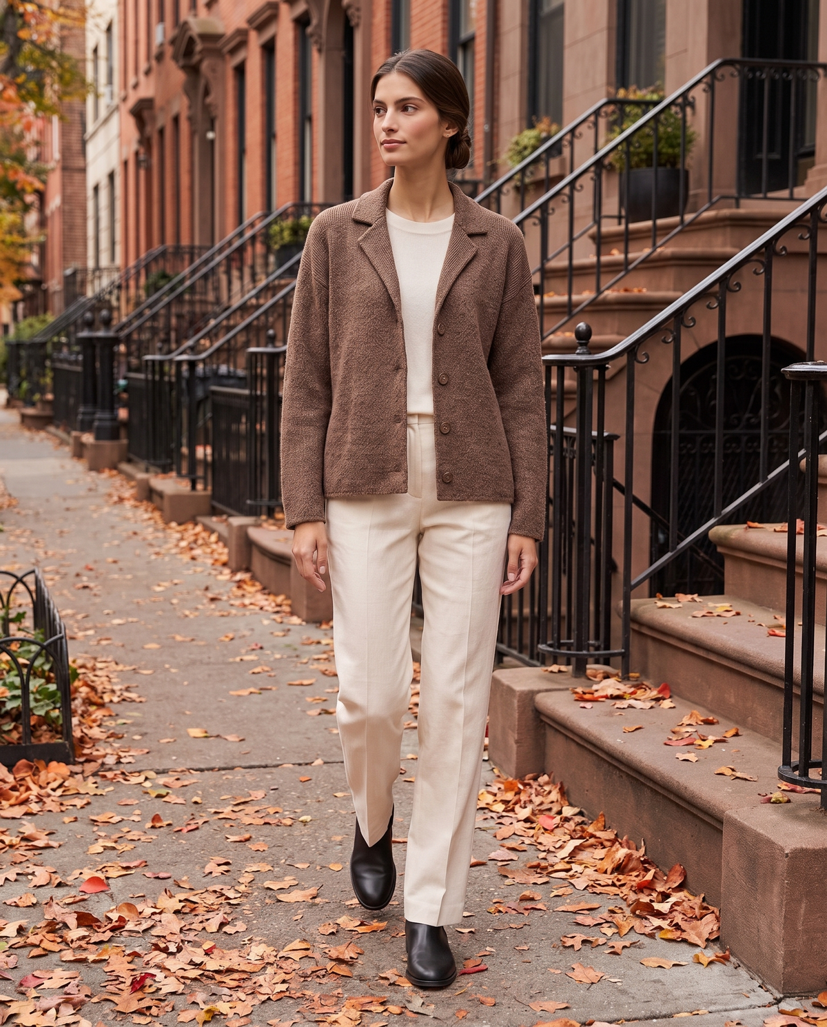 Women's Casual Knitted Warm Jacket — worn on a New York street in autumn