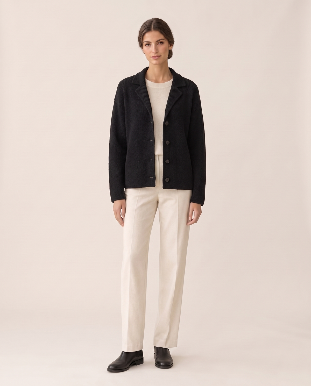 Women's Casual Knitted Warm Jacket — black, studio front