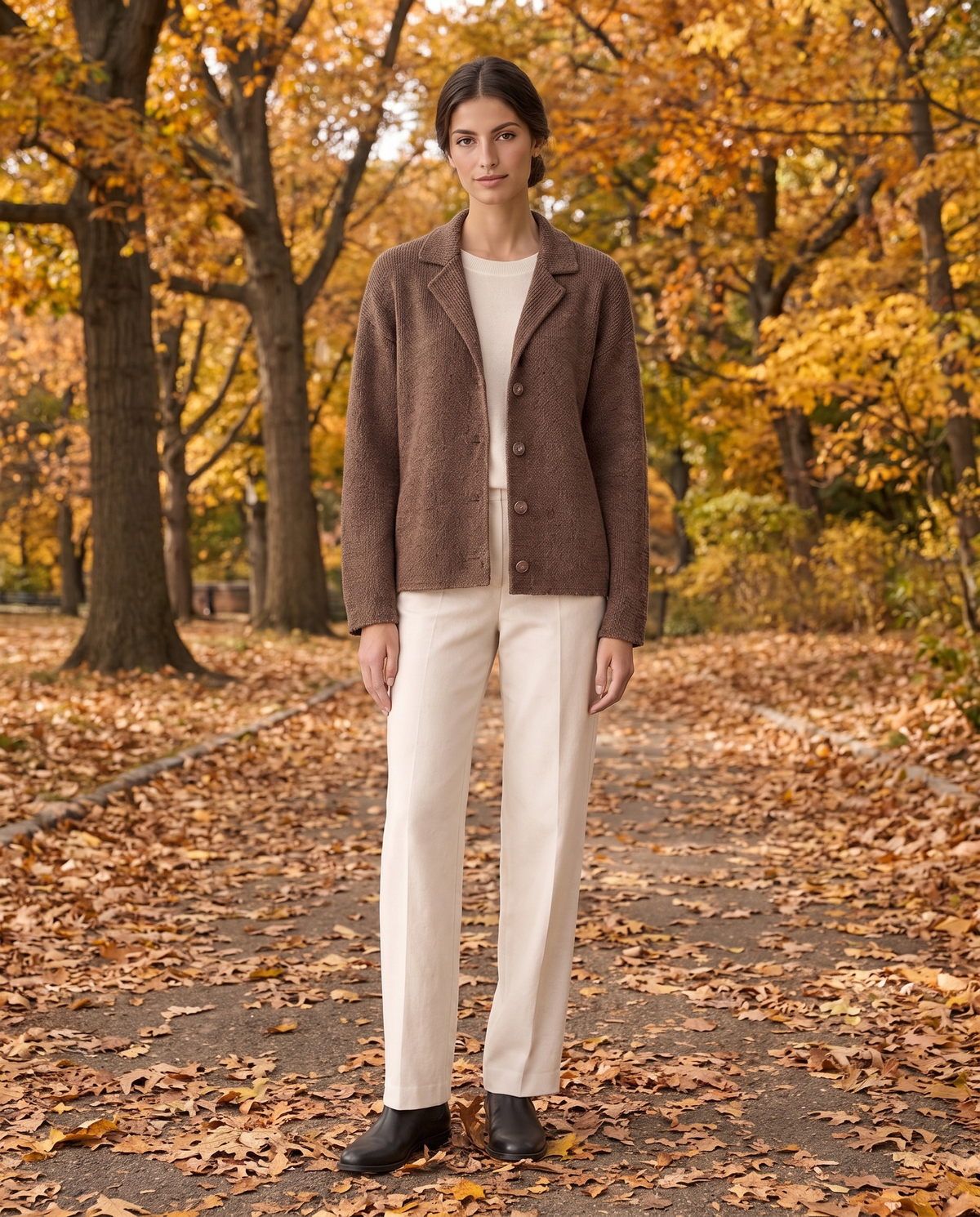 Women's Casual Knitted Warm Jacket — worn in Central Park in autumn