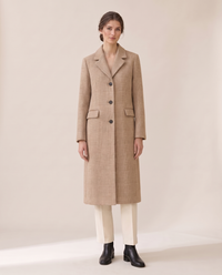 Long Checked Wool-Blend Coat — beige