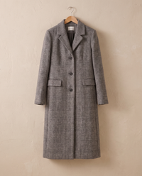 Long Checked Wool-Blend Coat — on hanger