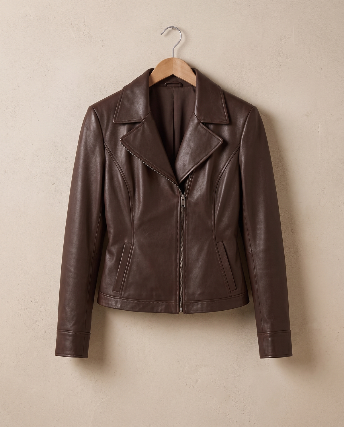 Tailored Leather Jacket with Notched Lapel — on hanger