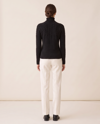 Gloucester Warm Cable Knit Ribbed Turtleneck Sweater — studio back