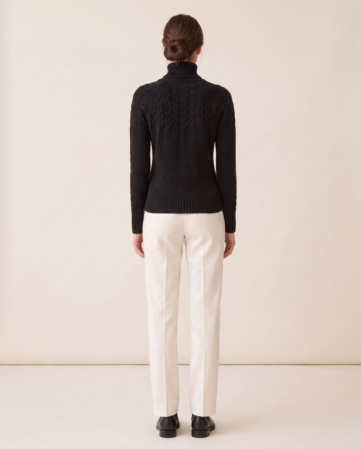 Gloucester Warm Cable Knit Ribbed Turtleneck Sweater — studio back
