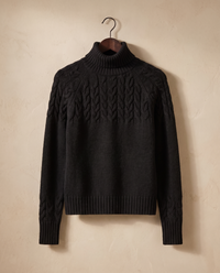 Gloucester Warm Cable Knit Ribbed Turtleneck Sweater — on hanger