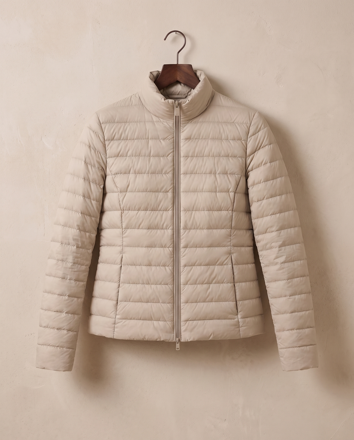 Lightweight Quilted Jacket with Stand Collar — on hanger