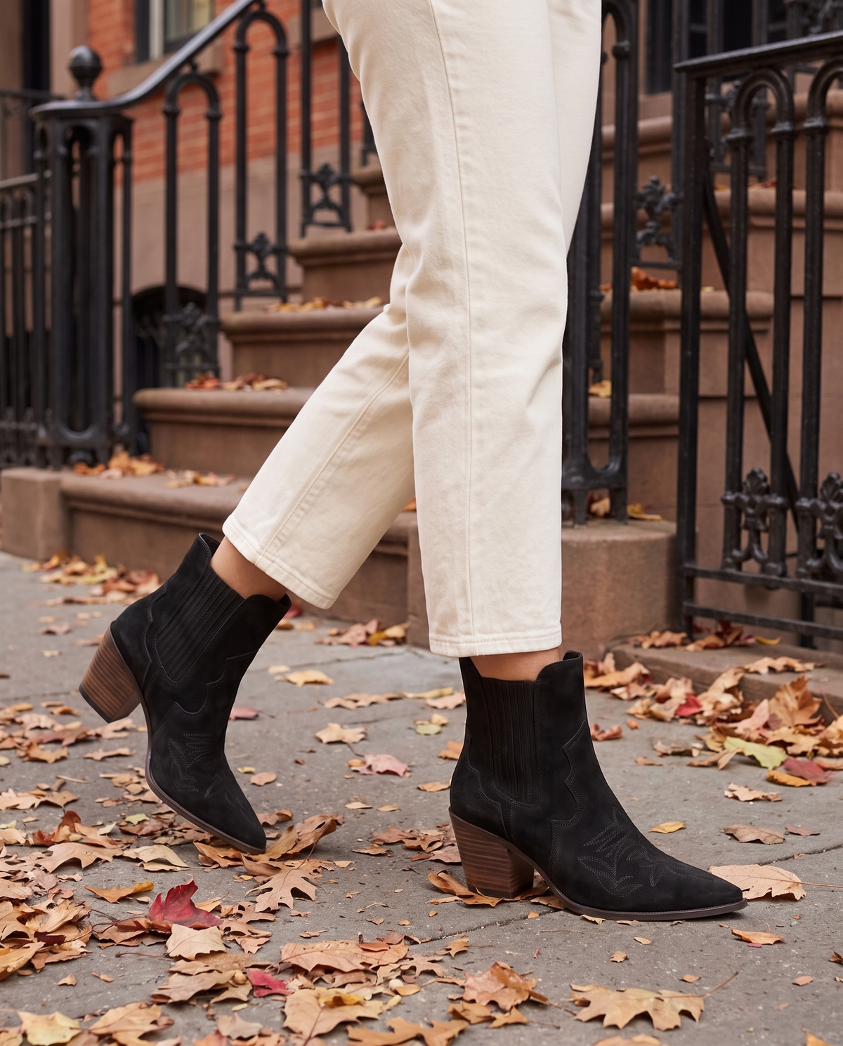 Western Ankle Boots with Pointed Toe — worn on a New York street in autumn