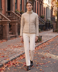 Lightweight Quilted Jacket with Stand Collar — worn on a New York street in autumn