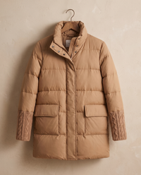 Lightweight Duck Down Puffer Coat — stand collar and flap pockets on hanger