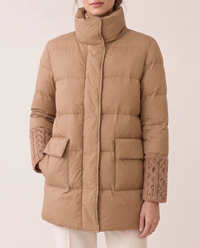 Lightweight Duck Down Puffer Coat — stand collar and pocket, worn